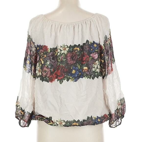 Alice + Olivia 100% Silk Floral Off-The-Shoulder Blouse Women’s L Boho Peasant - Picture 4 of 6